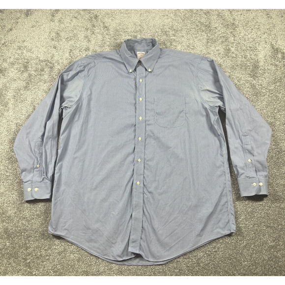 Brooks Brothers Dress Shirt Mens 17 4 5 Non Iron Button Down Cotton Blue - Picture 2 of 12